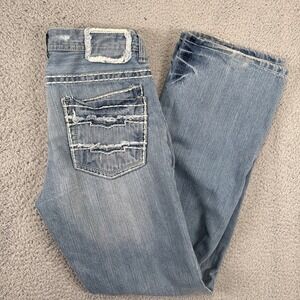 Helix Jeans Men's Blue Bootcut Grunge Pants 32x34 Distressed Denim Relaxed Boot